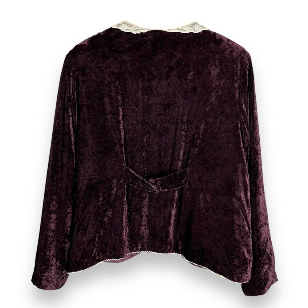 Velvet Jacket Lace Collar Purple Women Button Up Victorian Size Large‎ Delicate - Picture 2 of 11